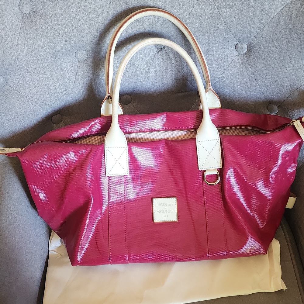 Dooney & Bourke Fuchsia Tote with White Accents